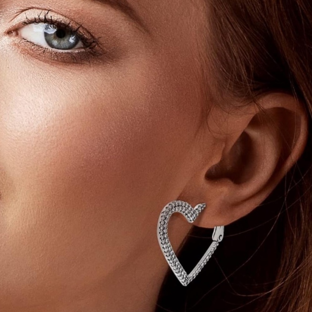 Sterling Silver Heart Hoop Earrings with Cubic Zirconia stones